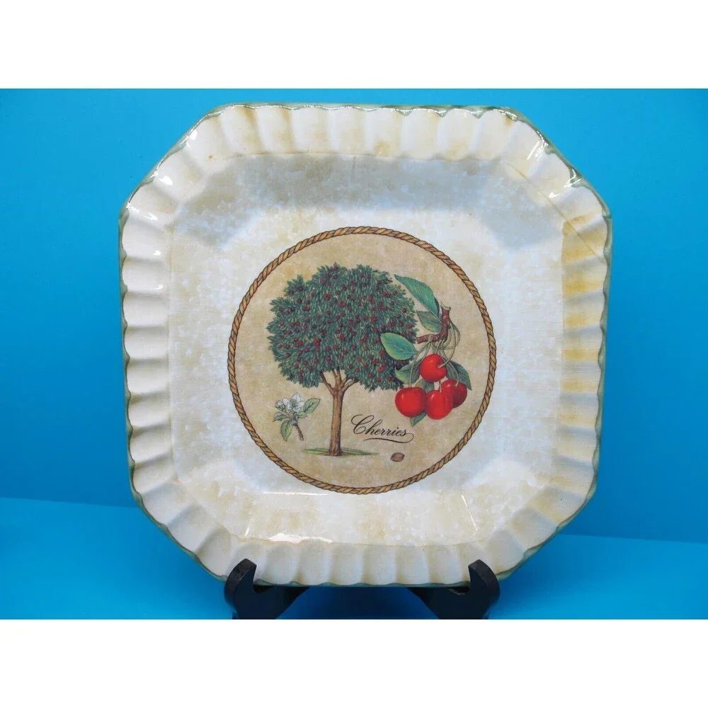 Ceramica Due Torre Cheeries Octagonal Yellow Fluted Sponge Paint 9.5